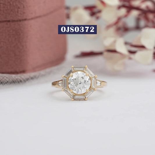 Solitaire OEC Round Cut Halo Diamond Ring