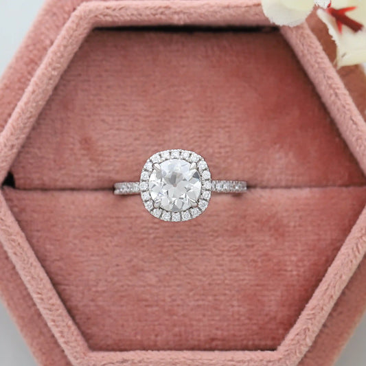 Solitaire OEC Round Cut Halo With Accent Lab Diamond Ring