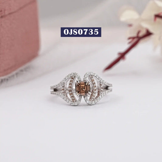 Split Shank Chocolate Asscher Cut Lab Diamond Ring
