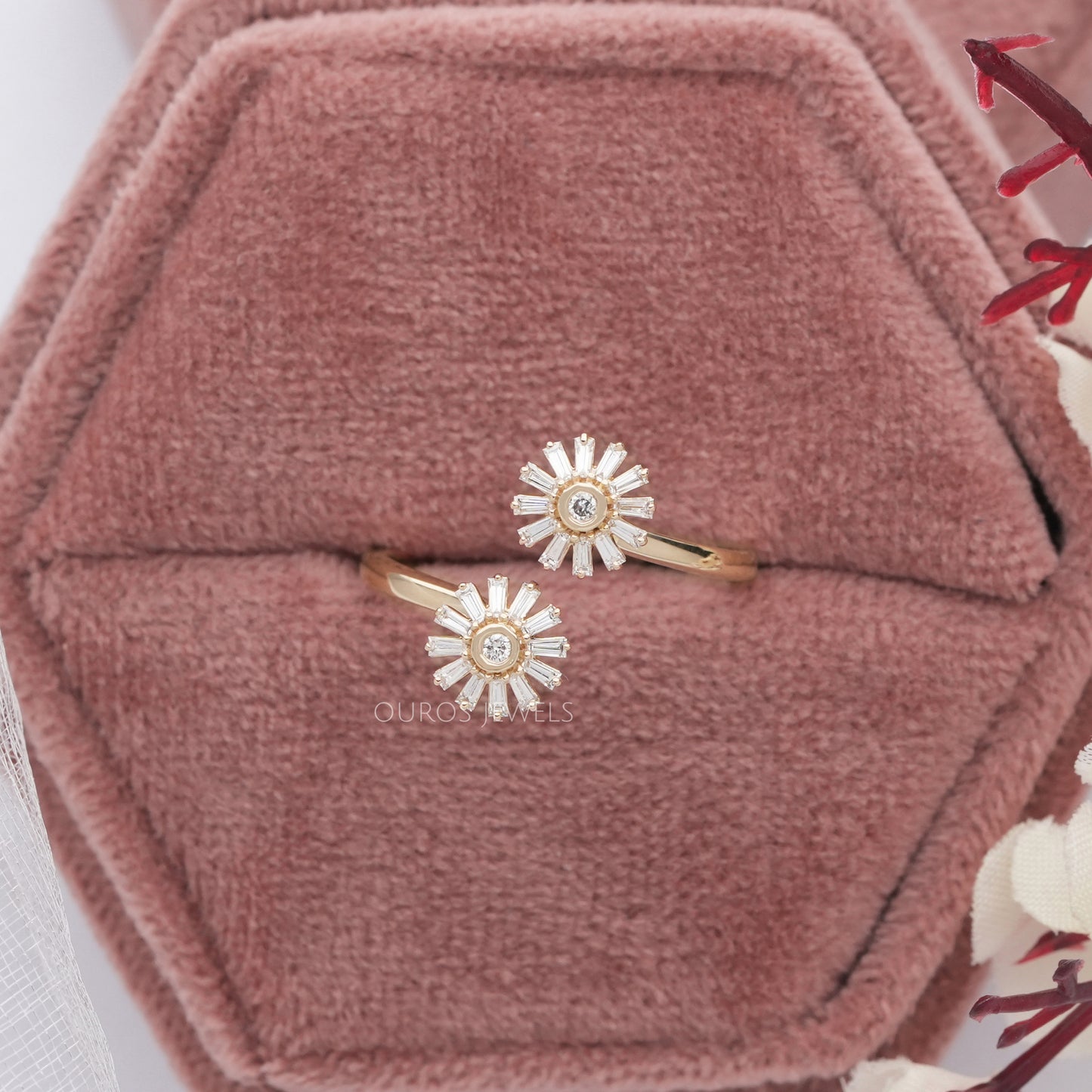 Tapered Baguette Cut Twin Flower Shape Ring