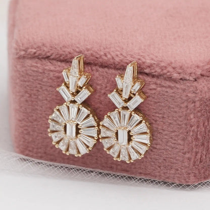 Tapered Baguette And Baguette Cut Halo Tear Drop Earrings