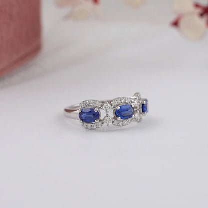 Blue Oval Sapphire Gemstone Engagement Ring