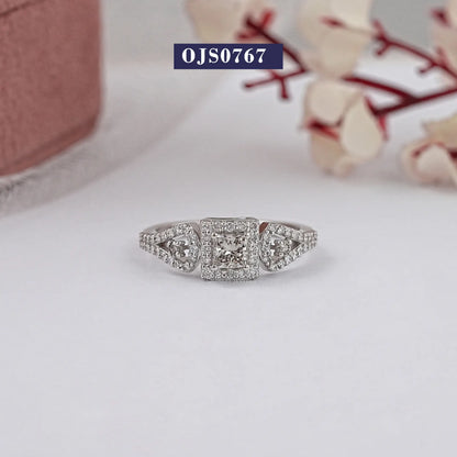 Three Stone Olive Princess Cut Lab Diamond Ring