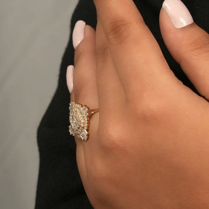 Vintage  Style Baguette And  Round Cut Lab Grown Engagement  Ring