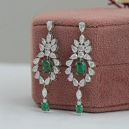 Green Emerald Cut Lab Grown Diamond Earring