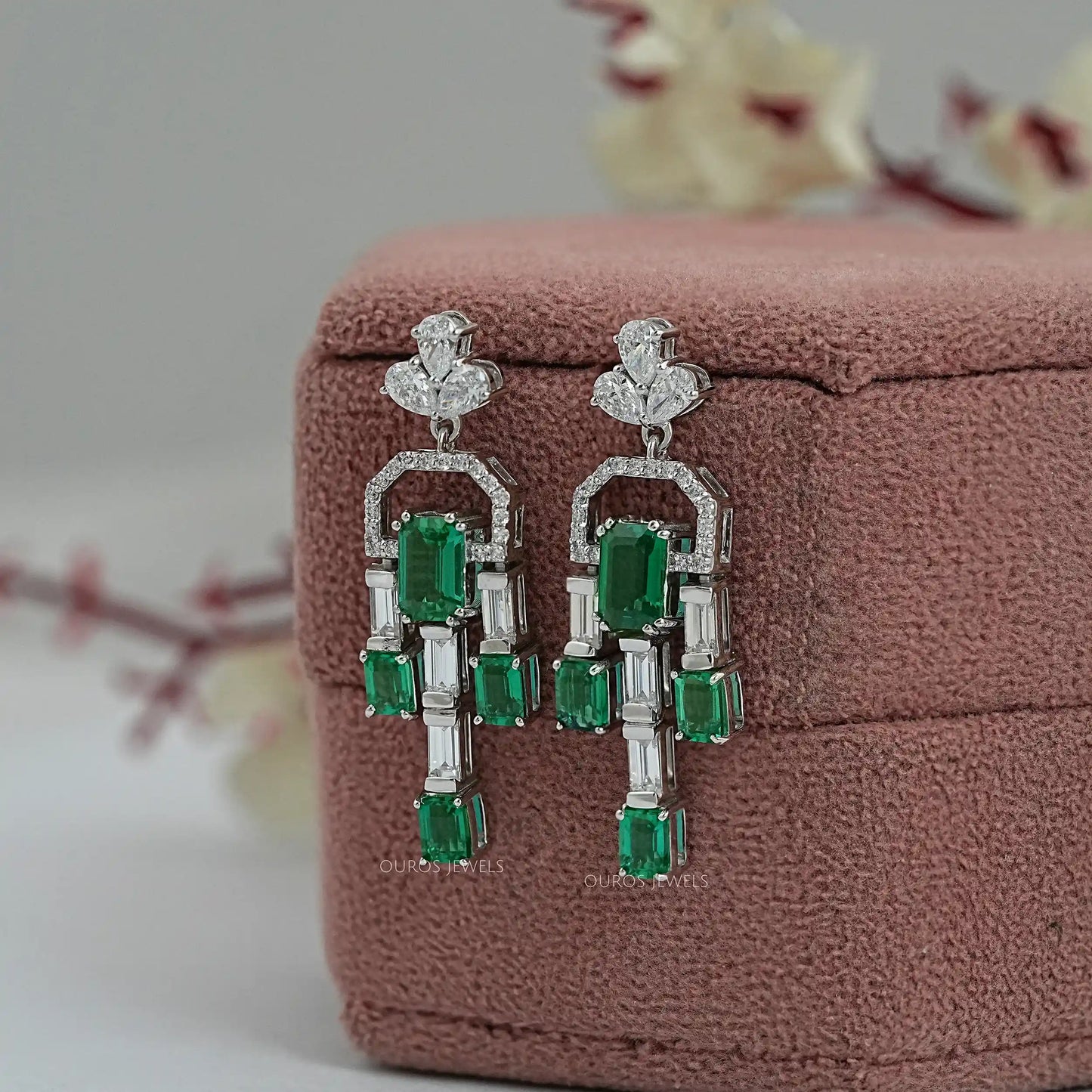 Green Emerald Cut Lab Created Diamond Earring