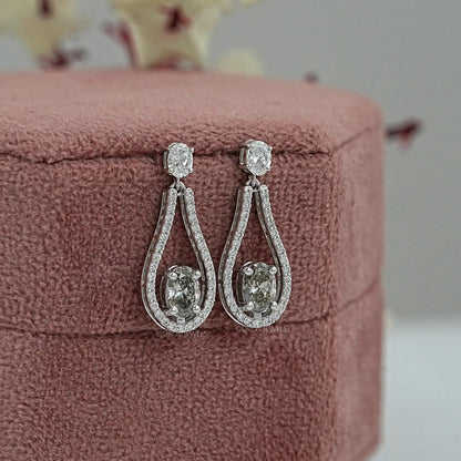 Olive Oval Cut Halo Drop Dangle Earring