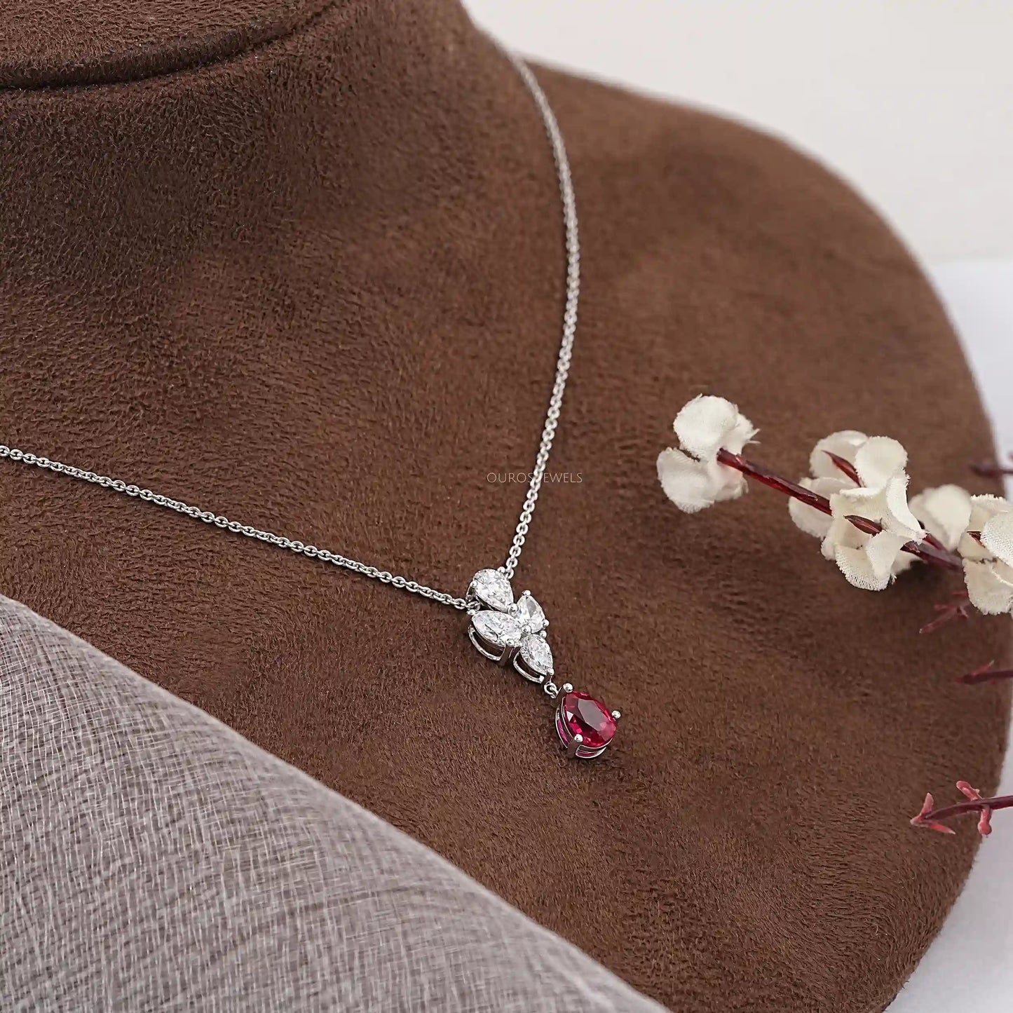 Red Pear Cut Lab Diamond Pendant