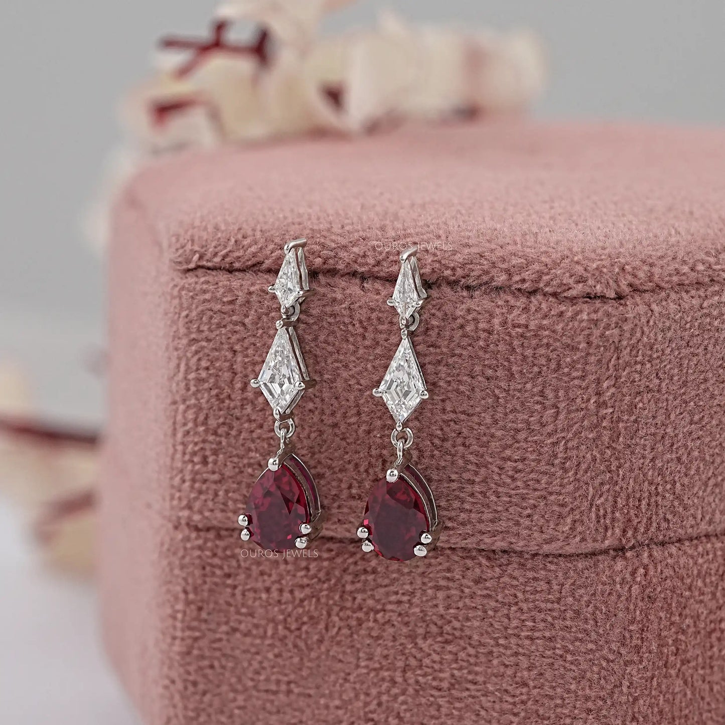 Red Ruby Pear Cut Lab Diamond Earring