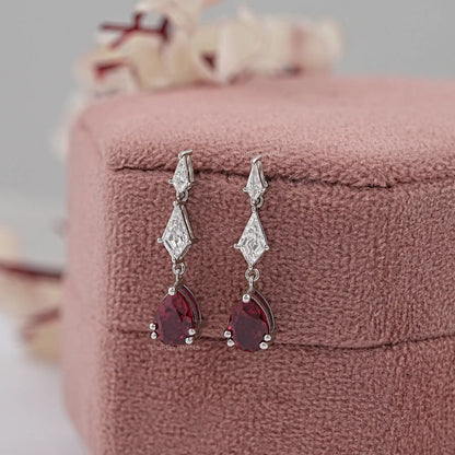 Red Ruby Pear Cut Lab Diamond Earring