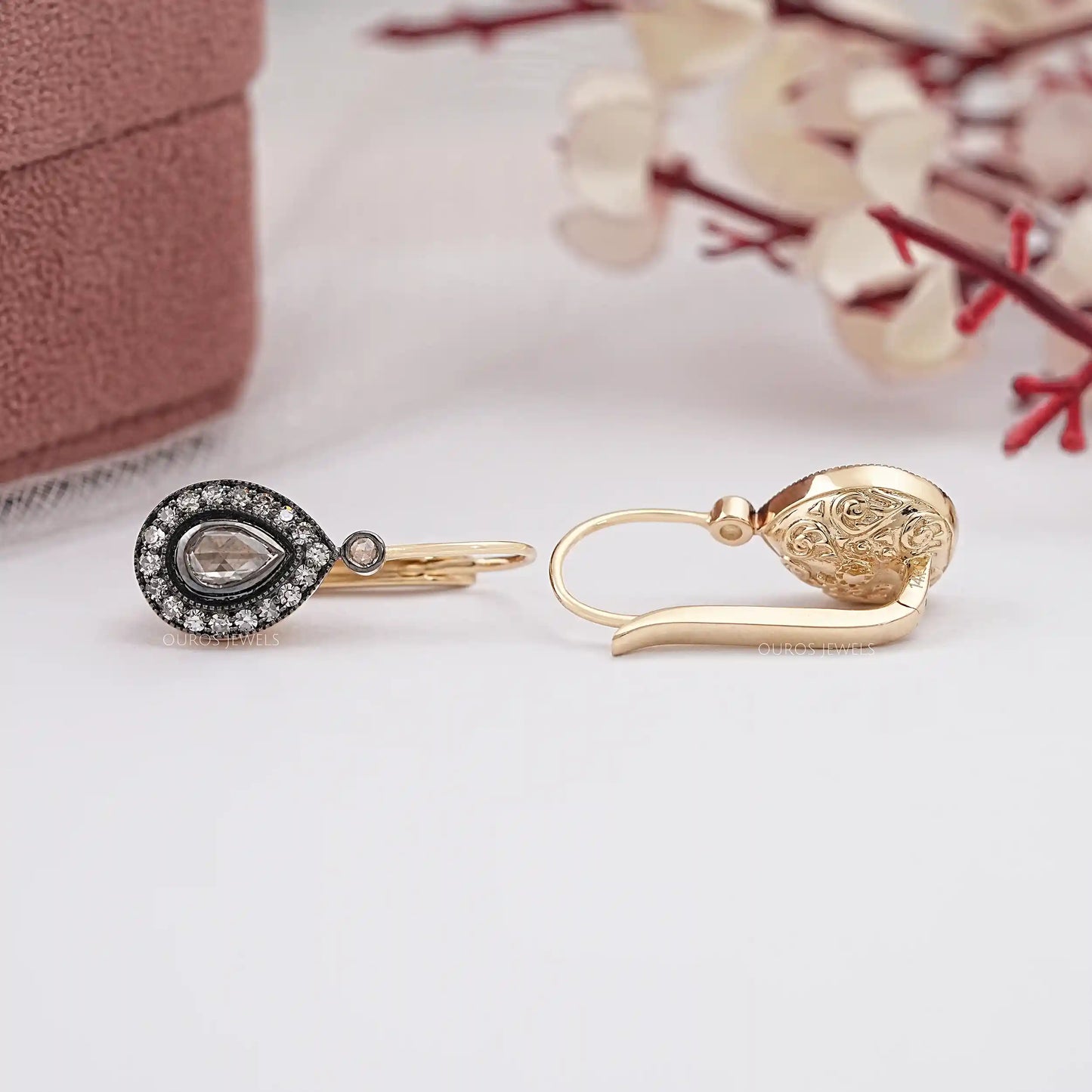 Pear Cut Halo Lab Diamond Dangle Earring
