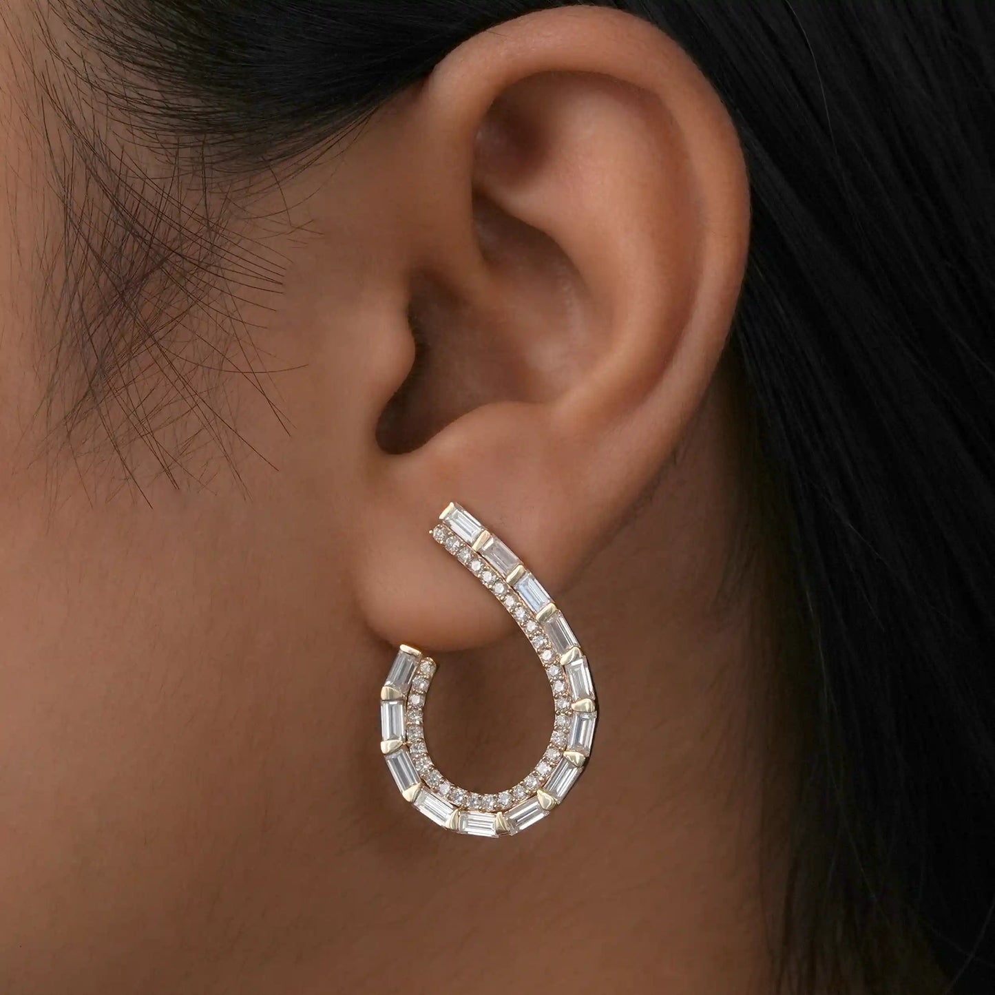 Baguette Cut Lab Grown Diamond  Screw Back Earrings