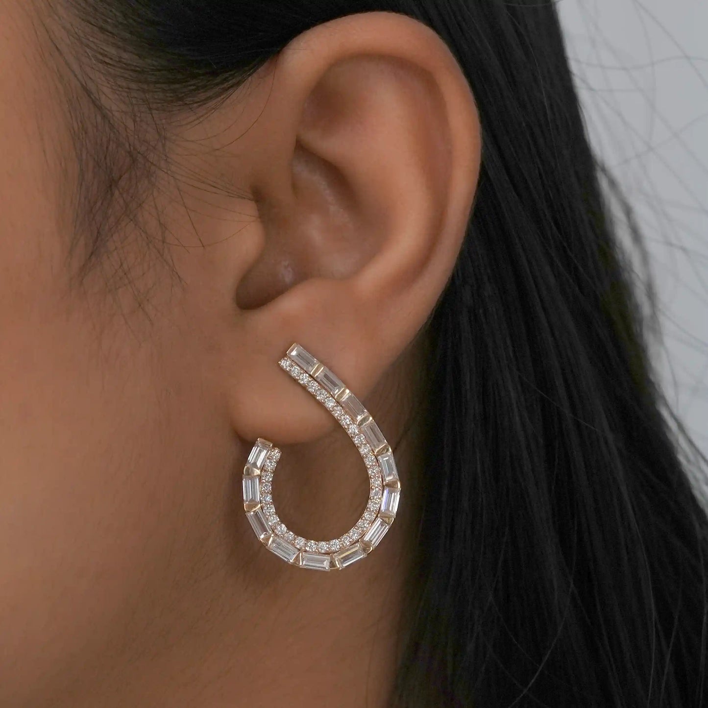 Baguette Cut Lab Grown Diamond  Screw Back Earrings