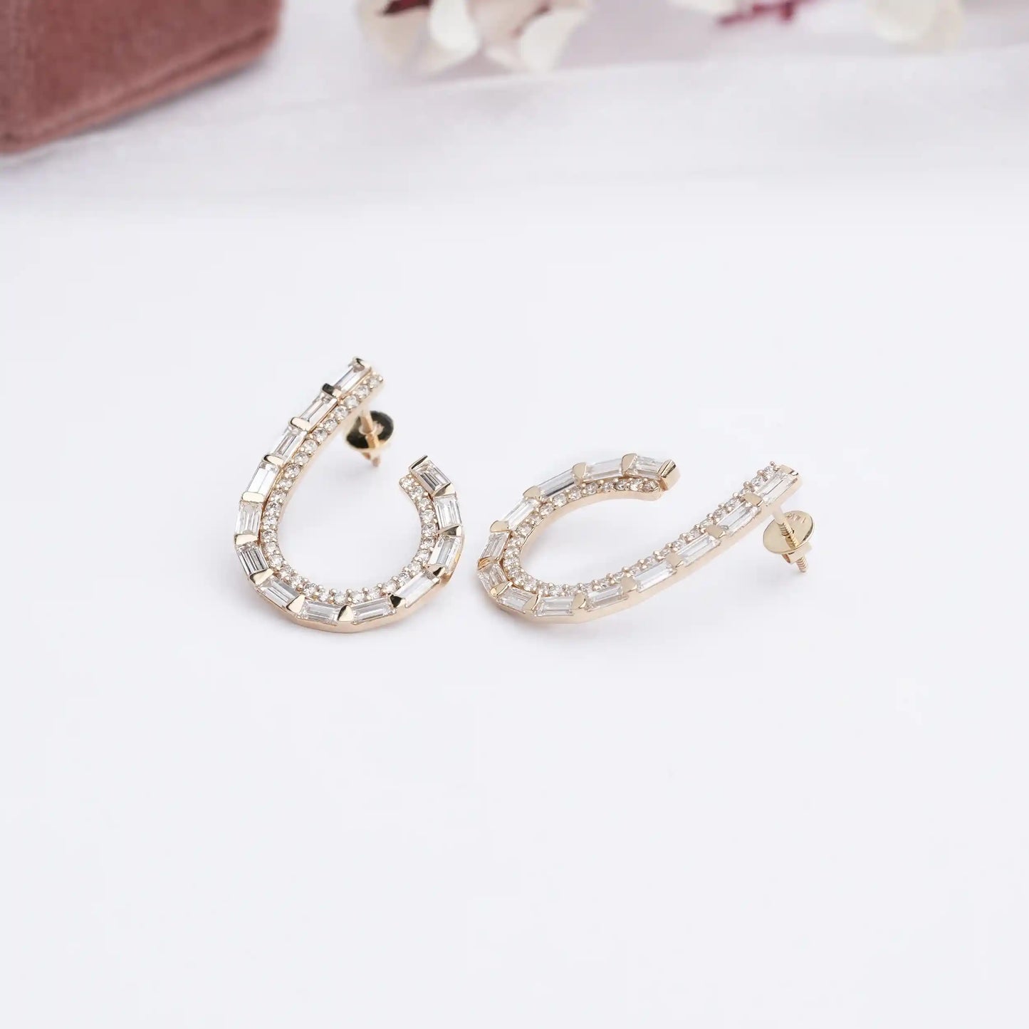 Baguette Cut Lab Grown Diamond  Screw Back Earrings
