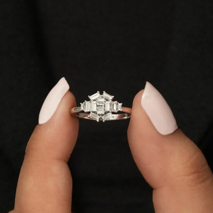 Baguette Cut Cluster Diamond  Engagement Ring
