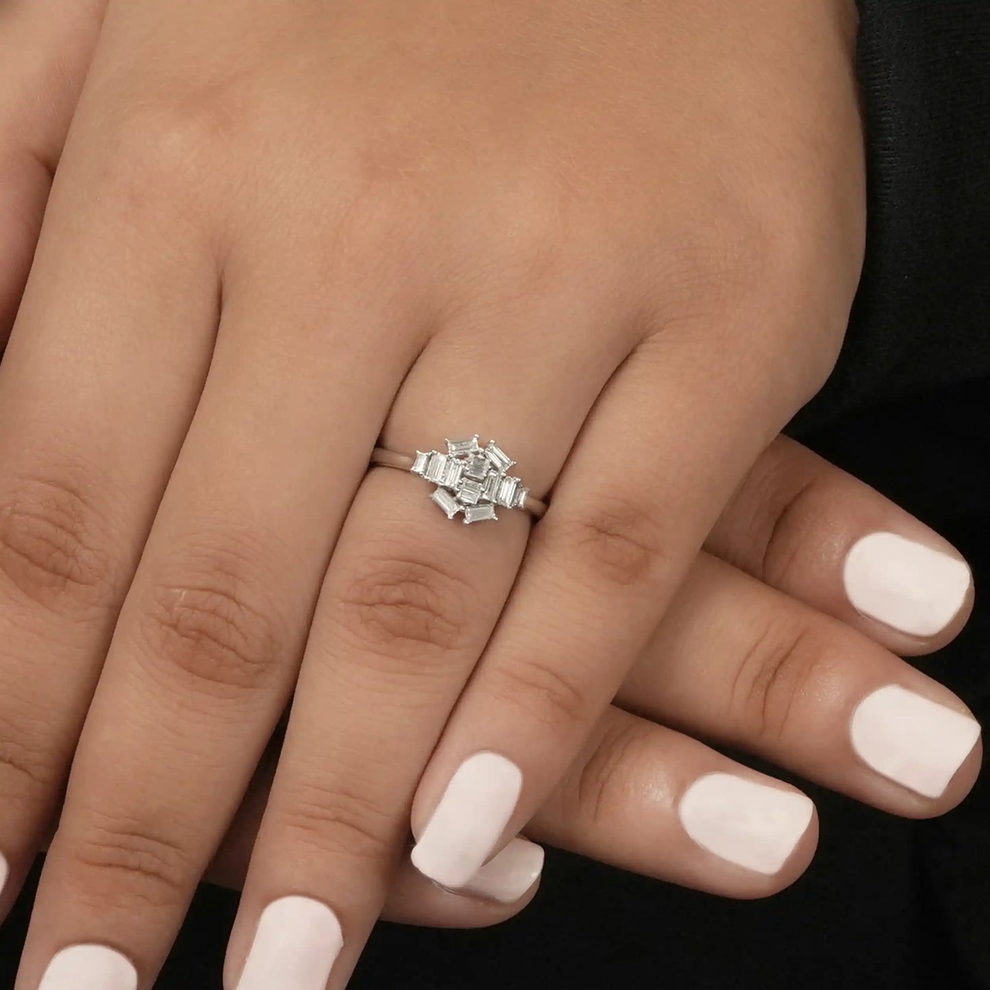 Baguette Cut Cluster Diamond  Engagement Ring