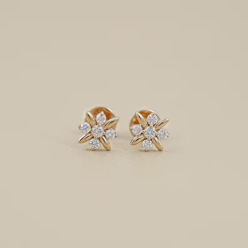 Round Cut Diamond Flower Stud Earrings