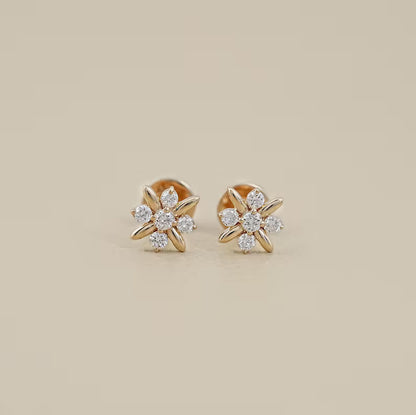 Round Cut Diamond Flower Stud Earrings
