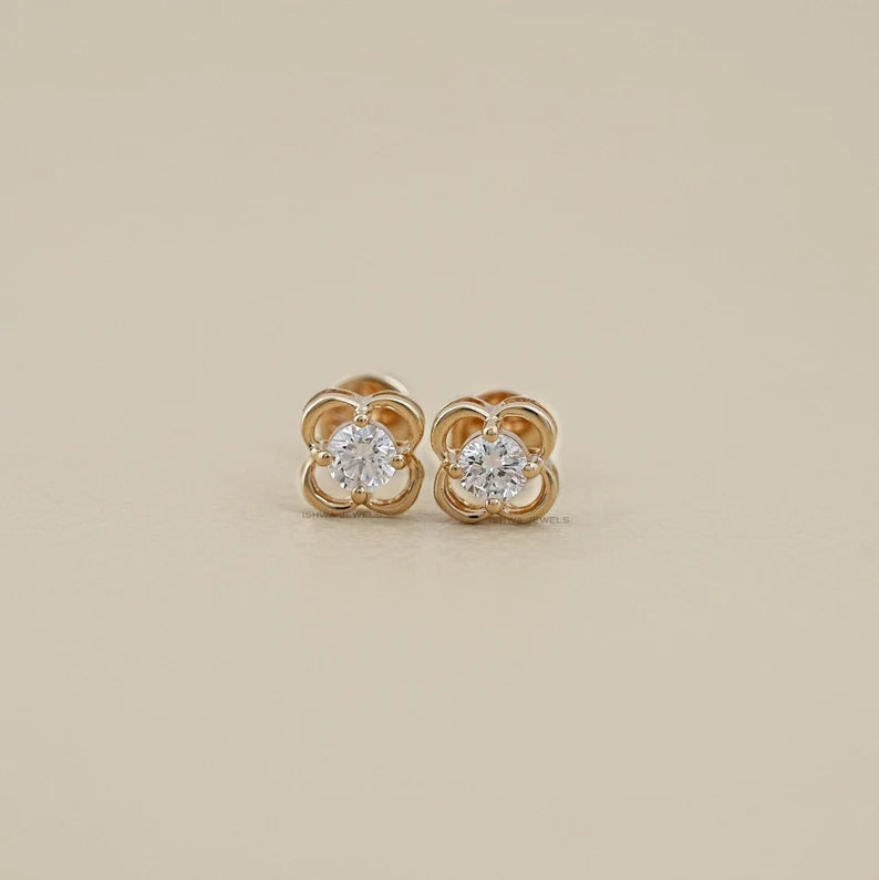 Round Lab Grown Diamond Flower Earrings