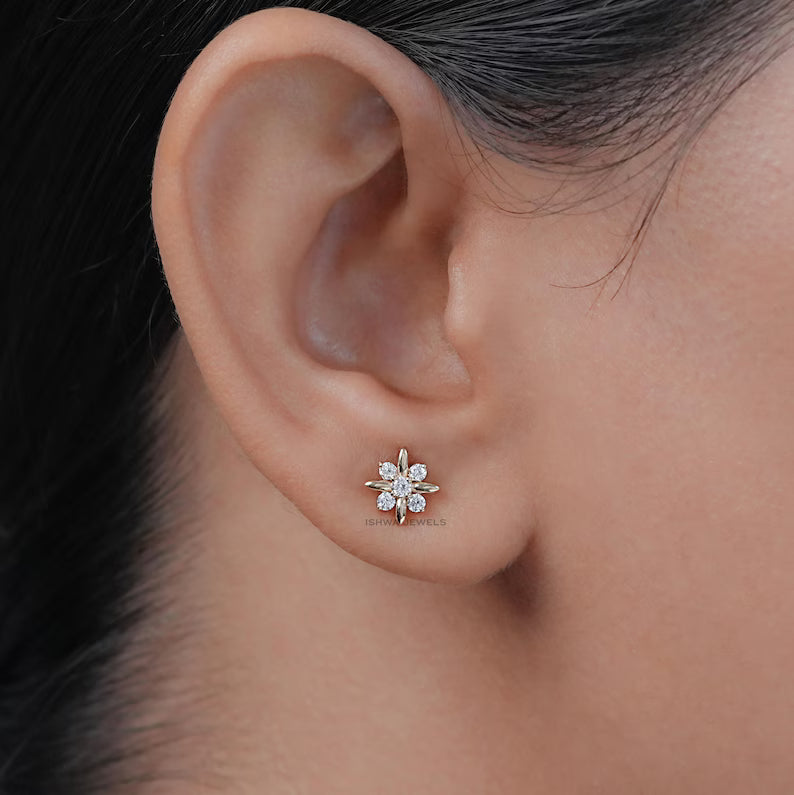 Round Cut Diamond Flower Stud Earrings