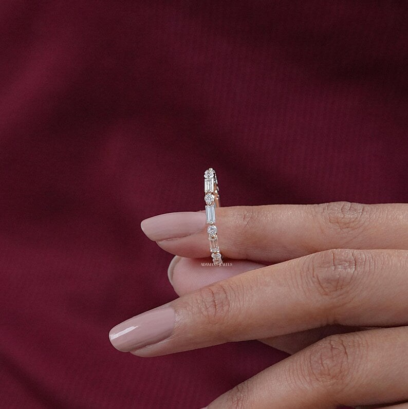 Baguette & Round Cut Lab Diamond Bridal Band