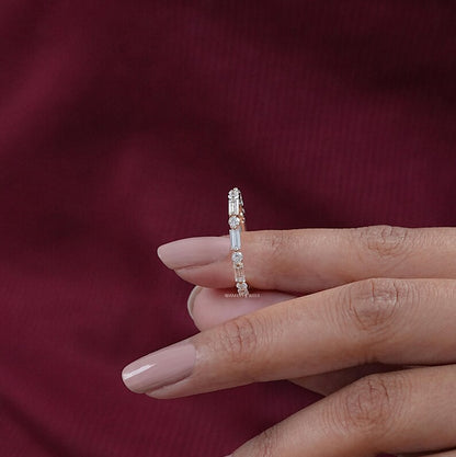 Baguette & Round Cut Lab Diamond Bridal Band