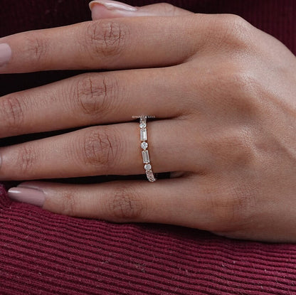 Baguette & Round Cut Lab Diamond Bridal Band