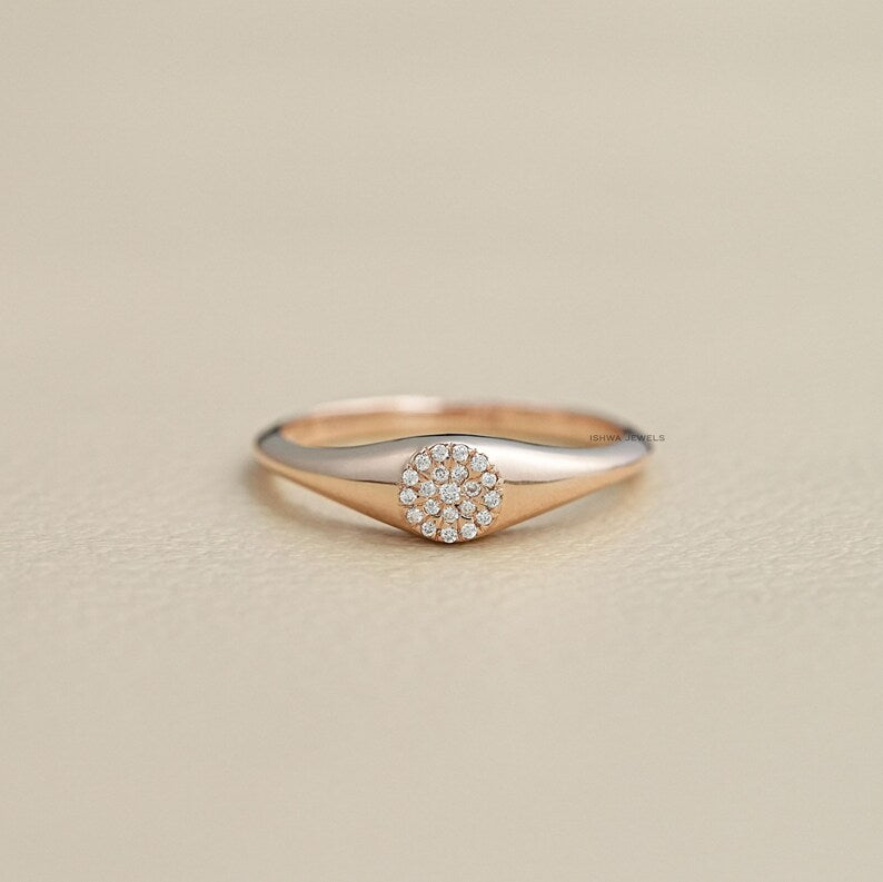 Round Diamond Signet Cluster Ring