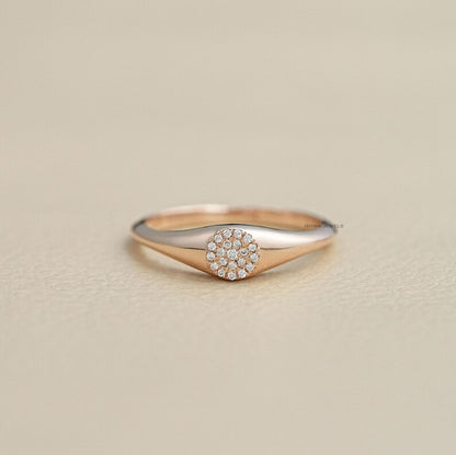 Round Diamond Signet Cluster Ring