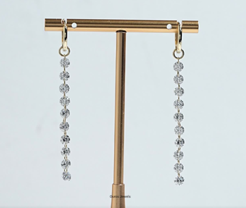 Round Cut Diamond Linear Drop Hoop Earrings