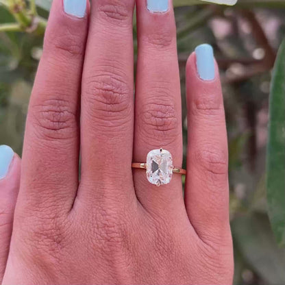 Elongated Old Mine Cushion Cut Solitaire Engagement Ring