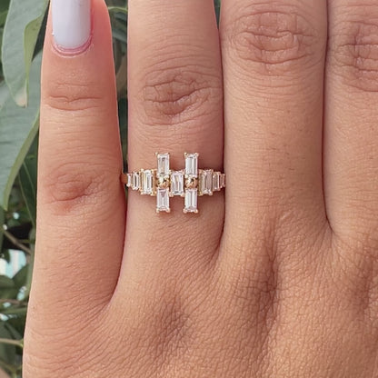 Baguette Cut Cluster Diamond  Anniversary Ring