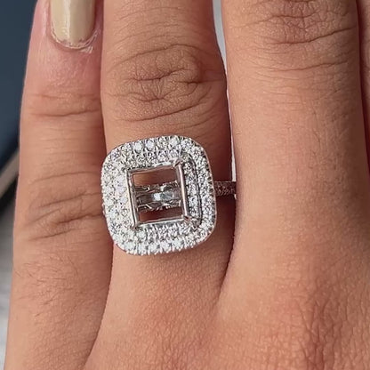 Double Halo Semi Mount Engagement Ring