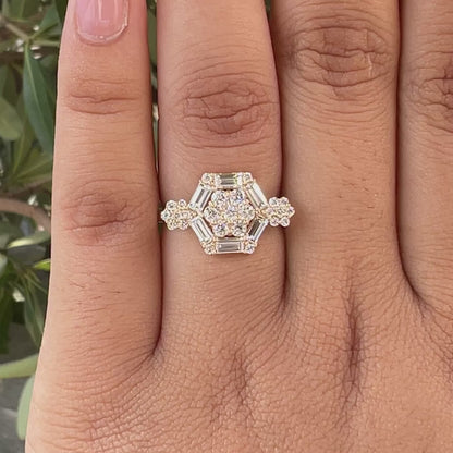 Round Flower Octagon Shape Baguette Cut Halo Lab Diamond Ring