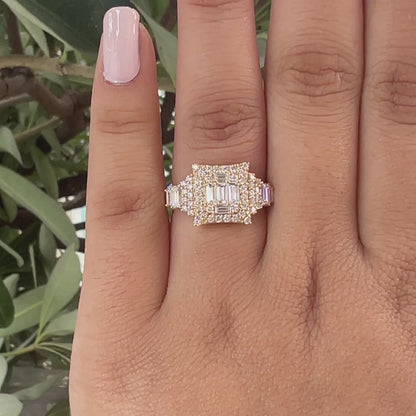 Baguette And Round Cut Lab Grown Diamond  Engagement Ring