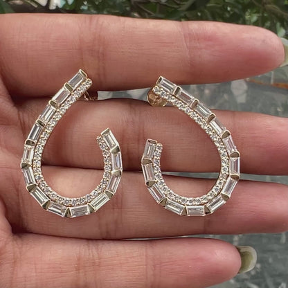 Baguette Cut Lab Grown Diamond  Screw Back Earrings