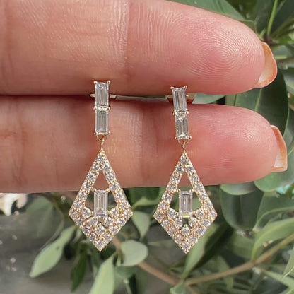 Kite Shape Baguette and Round Halo Teardrop Earrings