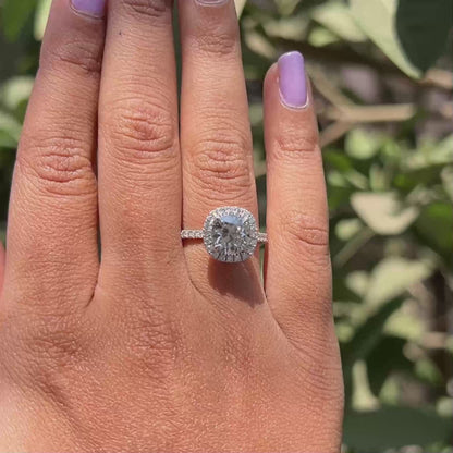 Solitaire OEC Round Cut Halo With Accent Lab Diamond Ring