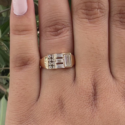 Baguette And  Round Cut Lab Grown Diamond Vintage Ring