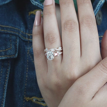 Cushion Cut With Fancy Pink Pear Lab Diamond Bridal Ring Set