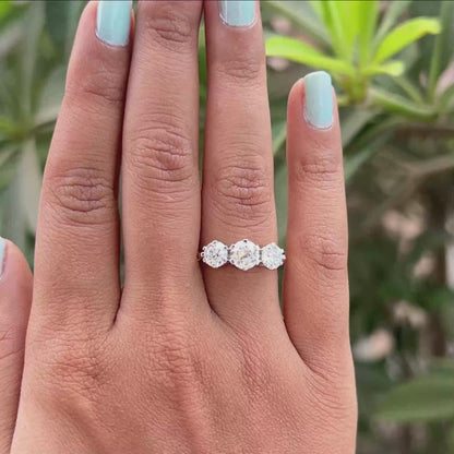 3 Stone Old European Round Cut Lab Diamond Engagement Ring