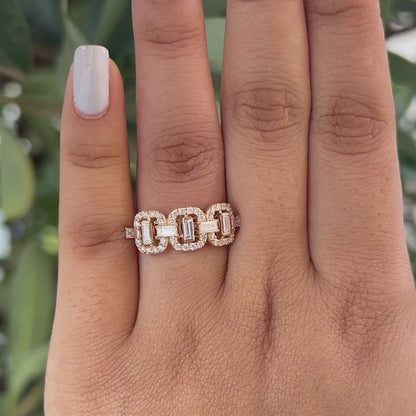 Baguette And Round Cut Three Stone Engagement Ring