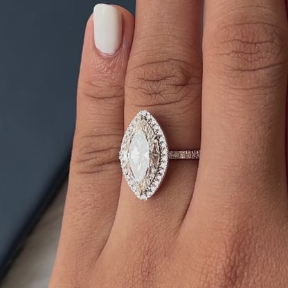 Marquise Cut Halo Lab Grown Diamond  Engagement Ring