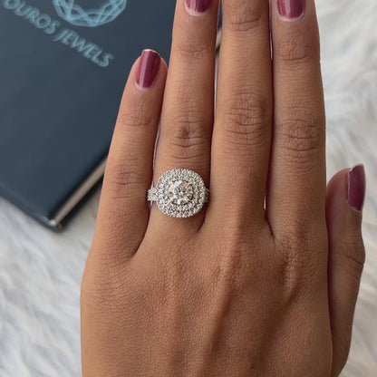 Round Cut Double Halo With Accent Lab Diamond Ring
