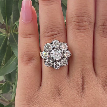 Black Coating Old European Round Cut Solitaire With Halo Ring