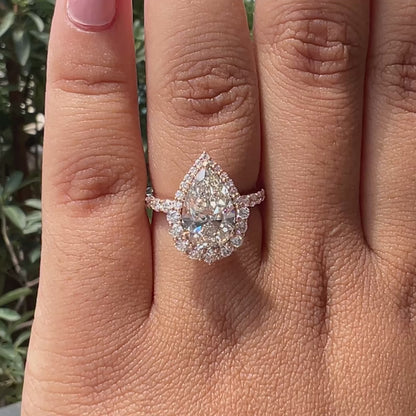 Pear Cut Halo With Accent Lab Diamond Engagement Ring