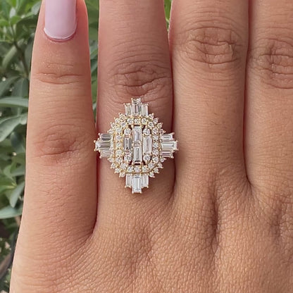 Vintage  Style Baguette And  Round Cut Lab Grown Engagement  Ring