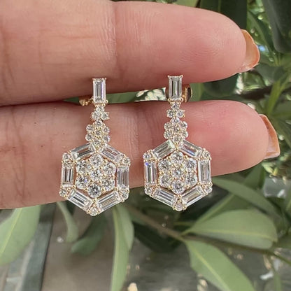 Flower Round Cut Halo Baguette Lab Diamond Earring