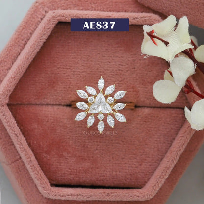 Floral Style Lotus Cut Cluster Ring 