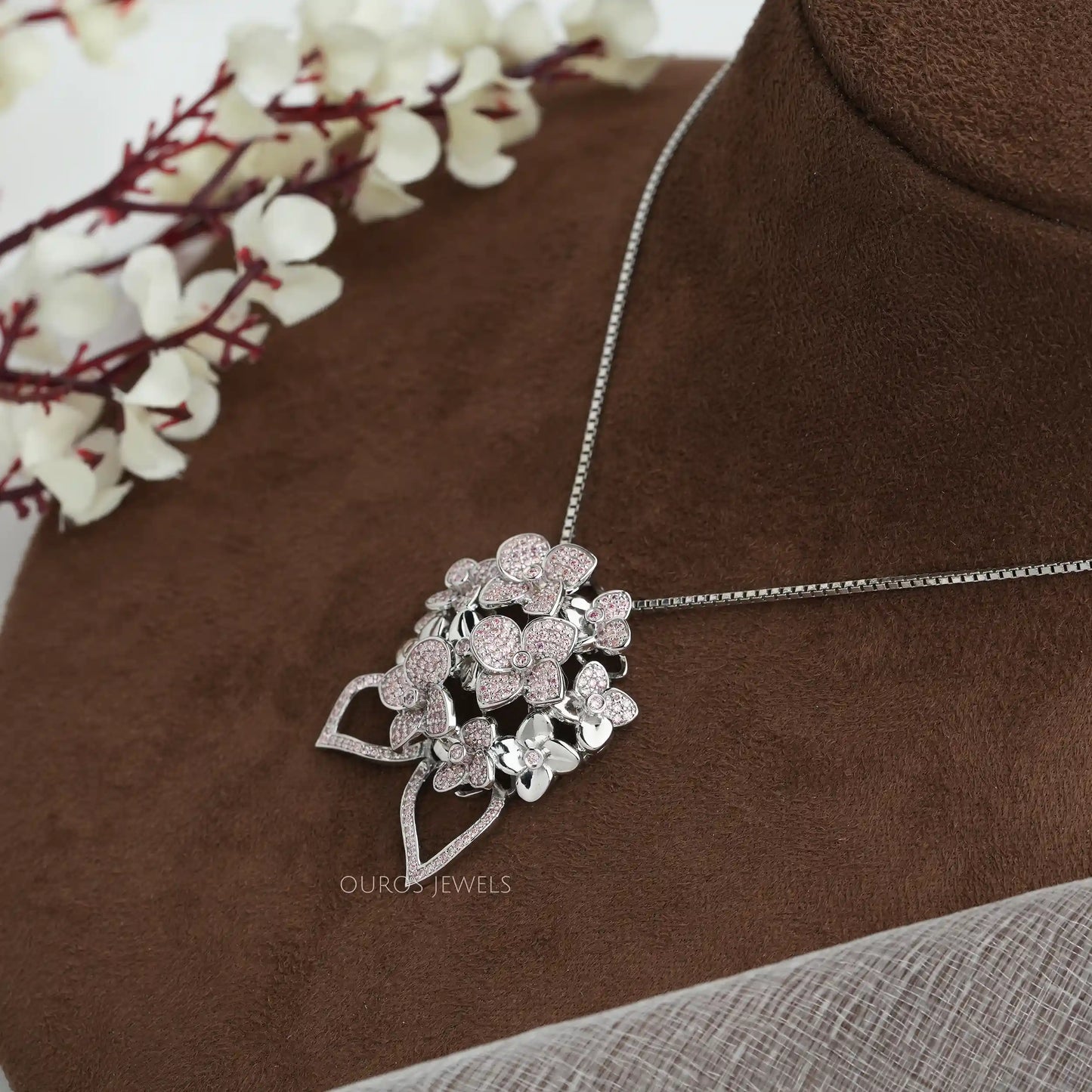 Fancy Pink Round Diamond  Necklace